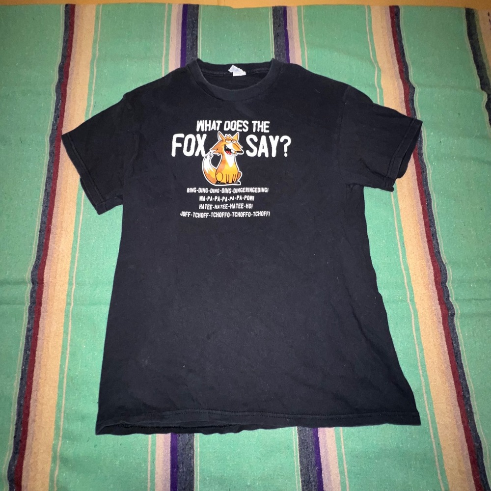 Delta What Does The Fox Say T-Shirt Mens M Black Ylvis Viral Song Meme Graphic